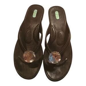 OKAL Women's 10.5 Inches Clear Round Jewel Flip Flops Beach Vacation Size Large